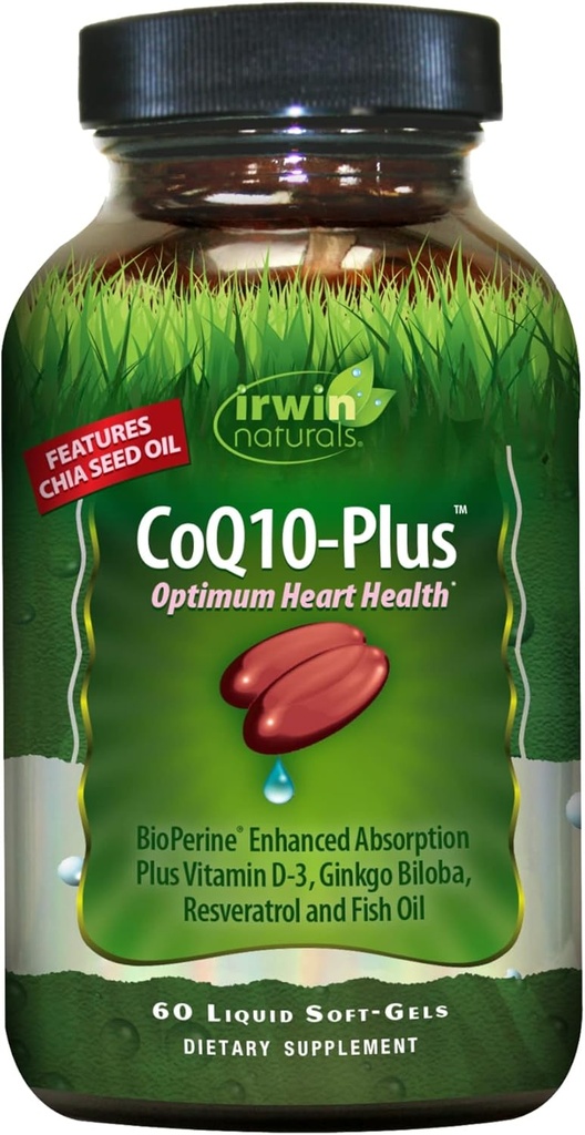 Irwin Naturals CoQ10-Plus Optimum Heart Health, Izboljšana absorpcija z oljem Chia Semena, 60 Tekoči mehki geli