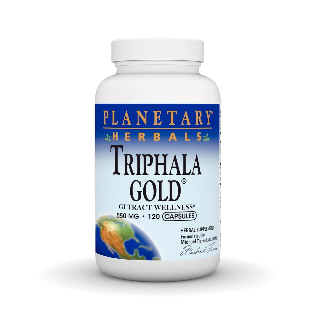 Planetarna zelišča Triphala Gold 550mg Čistilec & Tonafier Extra Moč Ayurvedic - 120 Veggi Caps