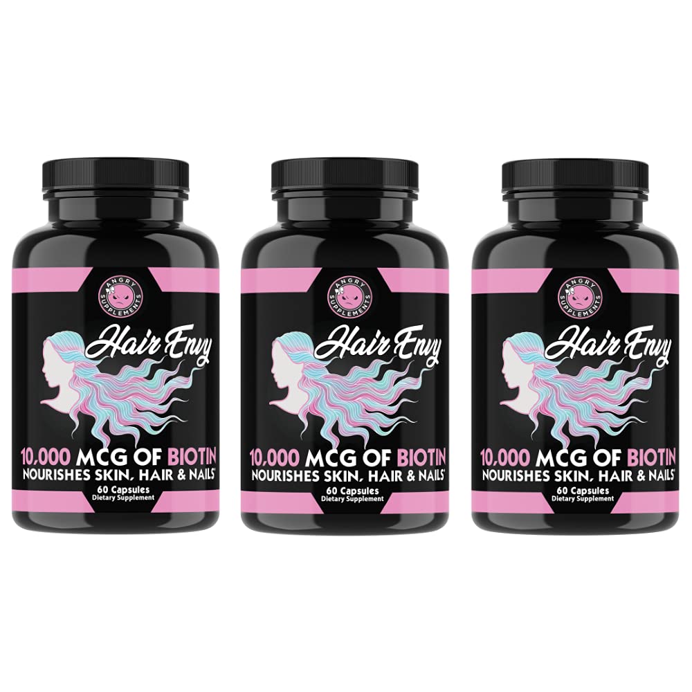 Jezni dodatki za lase Zavist 10.000 mcg Biotin + Keratin, Rast + Hidratini lasje, Okrepiti Thicken nohti, Clear & Nurish Skin – Pomoč Poškodovane Thining Hair, (3-steklenice)