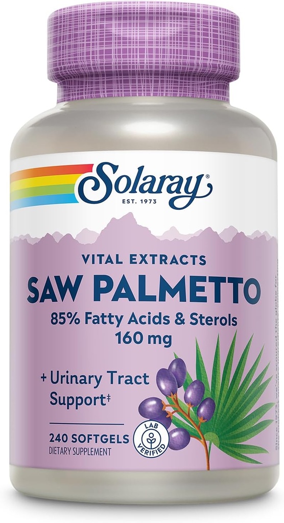 SOLARAY Saw Palmetto Extract - Podpora za zdravje prostate in sečilne trakte - 136 mg Maščobne kisline in steroli - Laboratorij preverjen, 60-dnevni denar nazaj garancije (240 Serving, 240 Softgels)