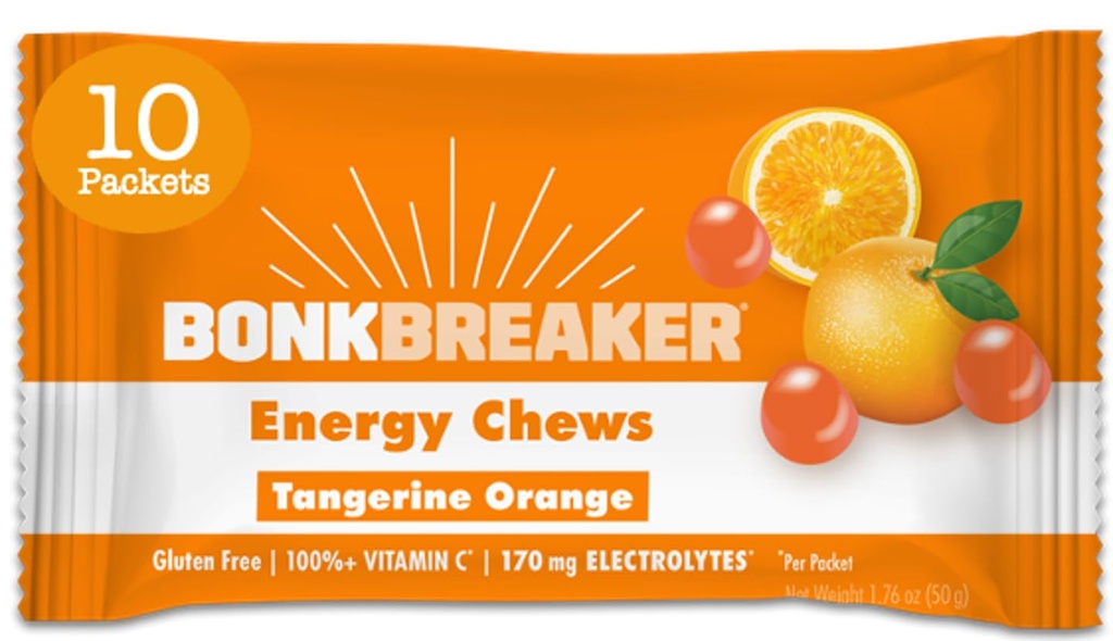 Bonk Breaker Energy Chews, Dairy-free, Gluten-free sestavine za zagotavljanje hitro energijo in fokus, 1 Box 10 Packets, Tangerine Orange