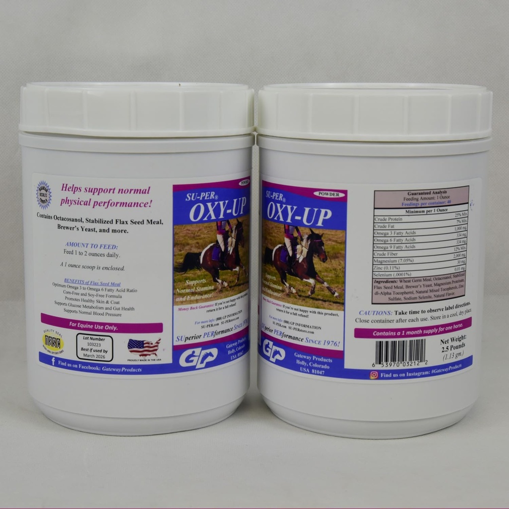 SU-PER Oxy-Up Performance Horse Supplement - podpira normalno Stamina in vzdržljivost - ekstrakt žitnih kalčkov, B-kompleks vitamini, magnezij - 2,5 funt, (2 paket)