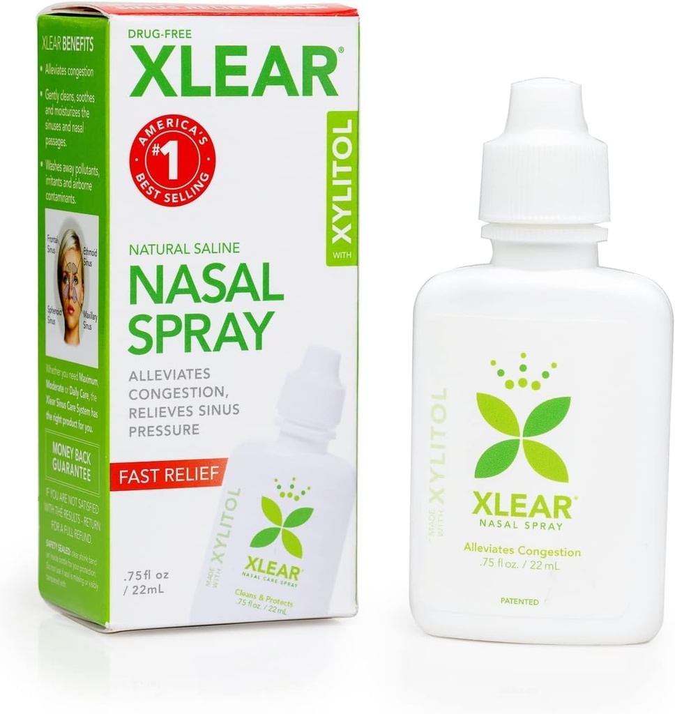 Xlear Natural Saline Nasal Spray z Xilitol, Nose vlažilec za otroke in odrasle, 0,75 fl oz (Pack z 1)