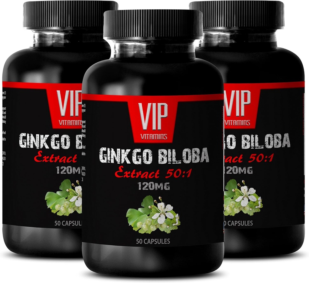 VIP VITAMINI Ginkgo bilaba za najstnike - Ginkgo Biloba Leaf 120mg - za zdravo delovanje možganov (3 steklenice - 150 kapsul)