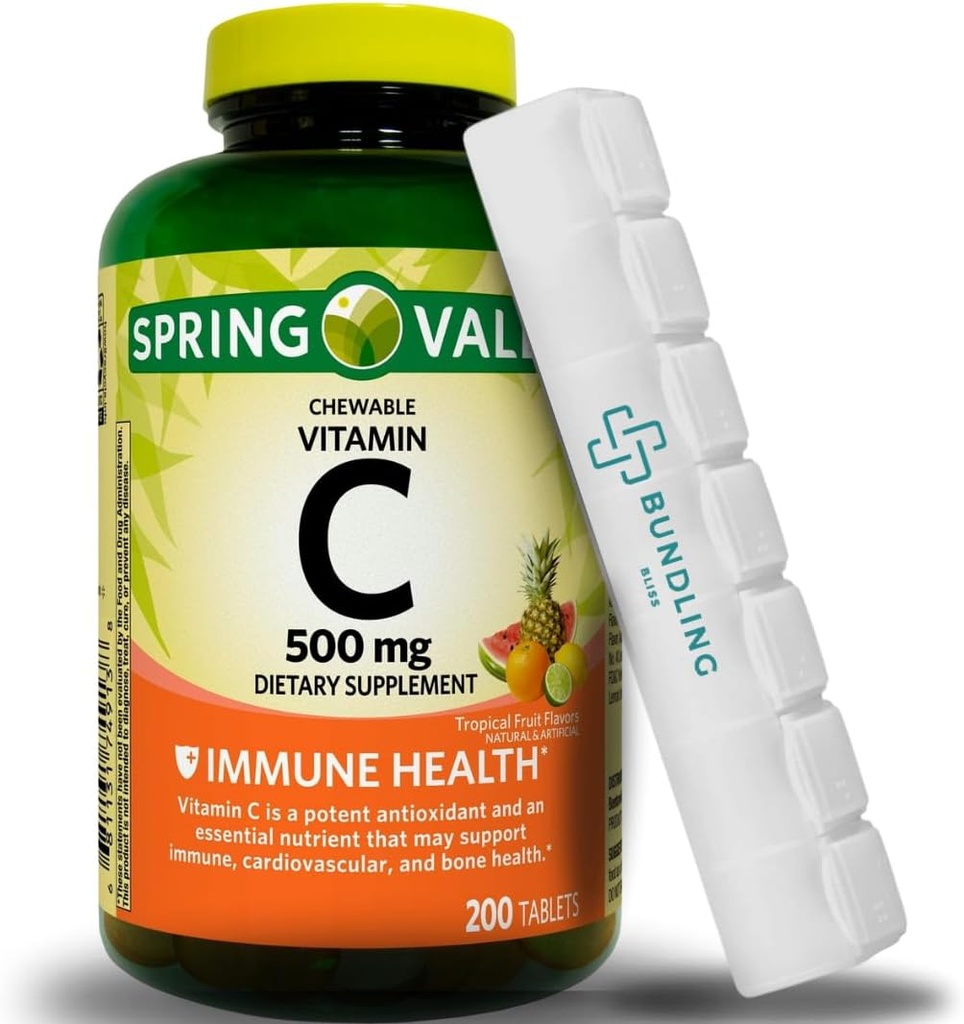 Vitamin C 500mg, žvečljive tablete, prehranska dopolnila, 200 število (vključuje organizator bonus tablete) - 1 pakiranje