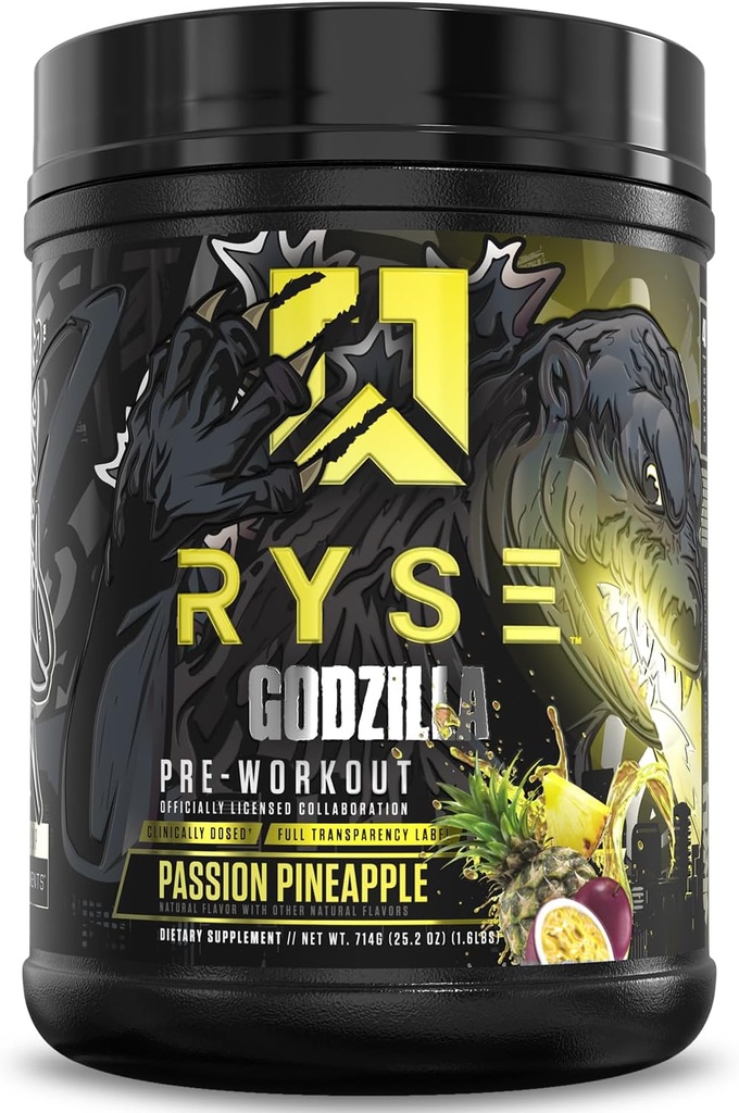 RYSE Godzilla X Noel Deyzel Pre Workout Powder - Passion Ananapple - 400mg kofein, Visoka Stim Pred-workout za moške in ženske s citrulin & Beta Alanine - Energija, Pump & Focus - 20/40 Servisi