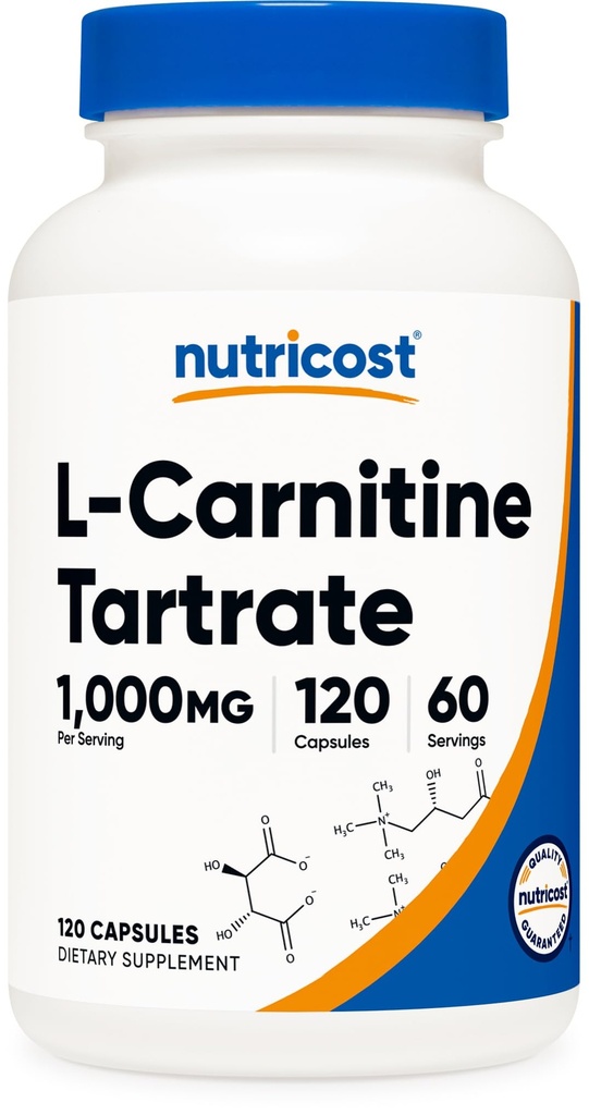 Nutricost L-karnitin tartrat 1000 mg, 120 kapsul - 500 mg na kapsulo (60 strežb)
