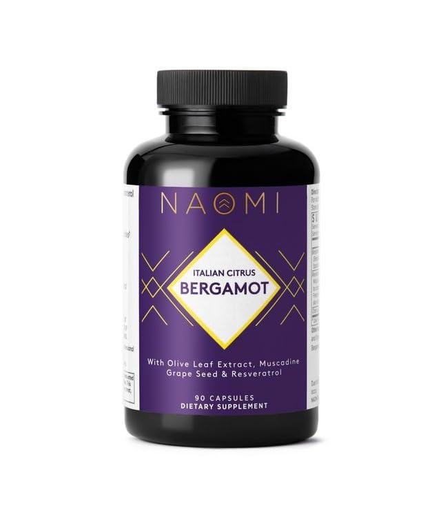 NAOMI Italian Citrus Bergamot 500mg + Resveratrol, nagrajeni kardiolog Dvlpd, podpira normalno holesterol & zdravo celično funkcijo, 7 ključnih polifenolov, Resveratrol & Olive Leaf, 90-dnevno oskrbo