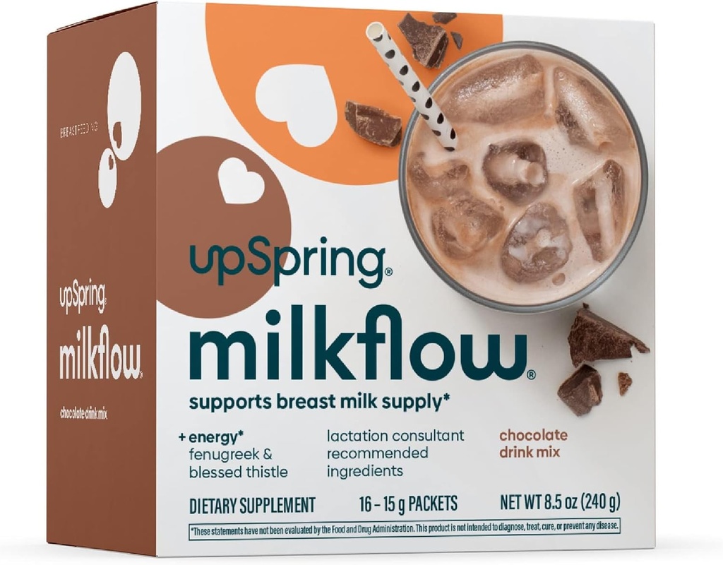 UpSpring Mlečni tok Energija Dojenje Dodatek Drink Mešanica s Fenugreek, Čokoladni aromo, Dojenje Dopolnilo za podporo materino mleko in B Vitamini, 16 Drink mešanice