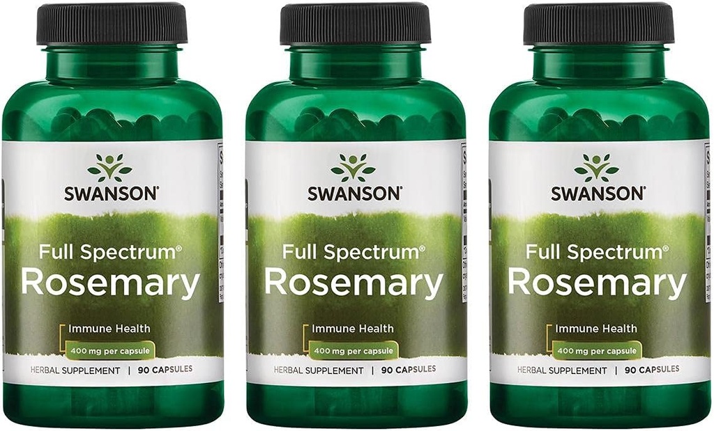 Swanson Full Spectrum Rosemary - zeliščni dodatek za spodbujanje imunske zdravstvene podpore - naravna formula za pomoč braniti telo in podporo splošno wellness - (90 kapsul, 400mg vsak) 3 pakiranje