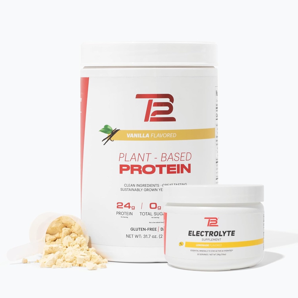 TB12 Rastlinska moč in hidracija (Vanilla Protein Powder & Limonade Elektroliti), Podpora Recovery mišic in hidracija, Dairy Free, Non-GMO, Soy-free
