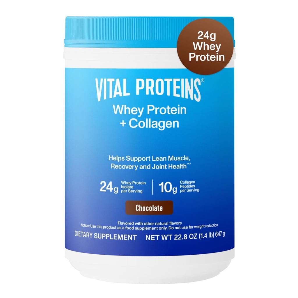 Vitalni proteini Whey Protein Powder+ Kolagen Peptides, 24g Beljakovine podpirajo regeneracijo in skupno zdravje, z vitaminom C, O 16 Servisi - čokolada 22.8oz