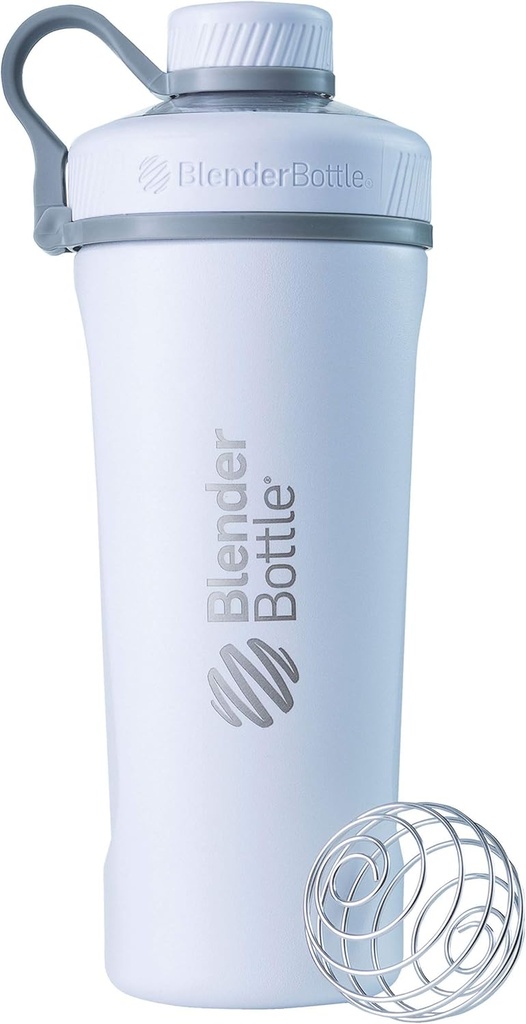BlenderBottle Radian Shaker Cup Izoliran Nerjaveče jeklo steklenica vode z žico Whisk, 26-Ounce, Matte White