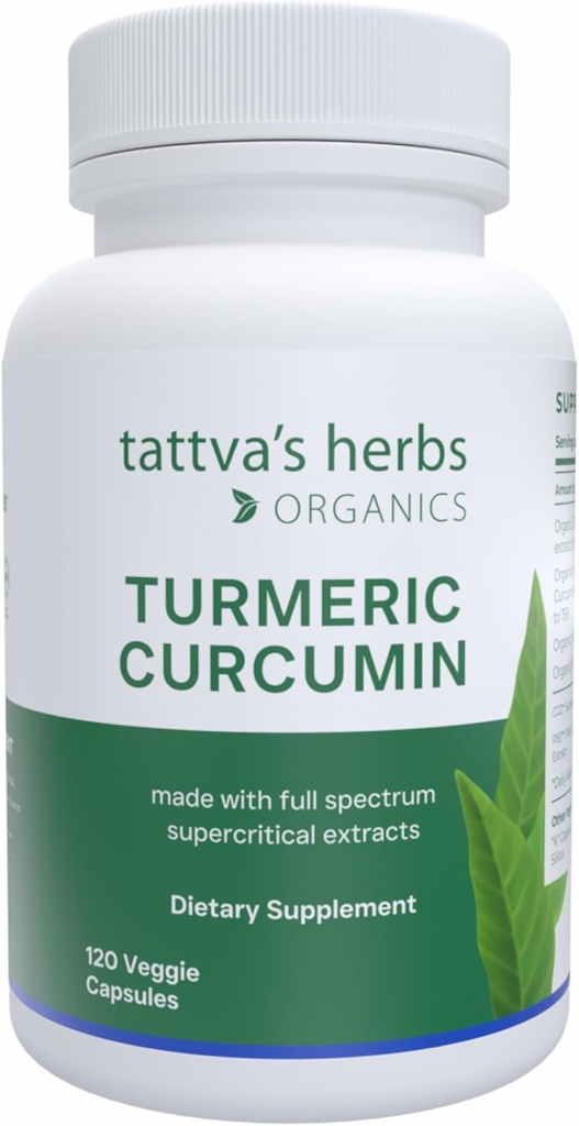 Tattva je zelišča kurkumin 500 mg, zeliščni dodatek za antioksidant podporo, kurkumin s črno papriko za napredno absorpcijo, 1 pakiranje, 120 Veggie kapsule