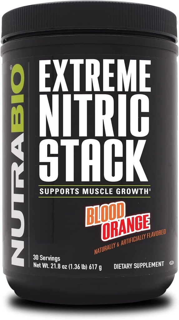NutraBio Extreme Nick, dušikov oksid in Cell Volumizing Formula- 30 Servings (Krvava pomaranča)