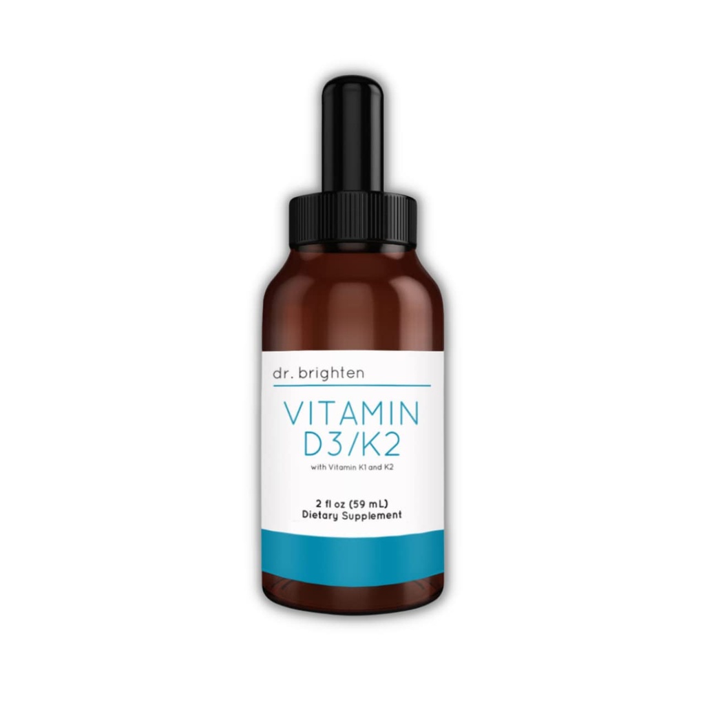 Dr. Brighten Vitamin D3/K2 – Zelo koncentrirane kaplje tekočine D3 K2 – prehranska dopolnila za močan imunski sistem in zdravje kosti, 2 Fl Oz