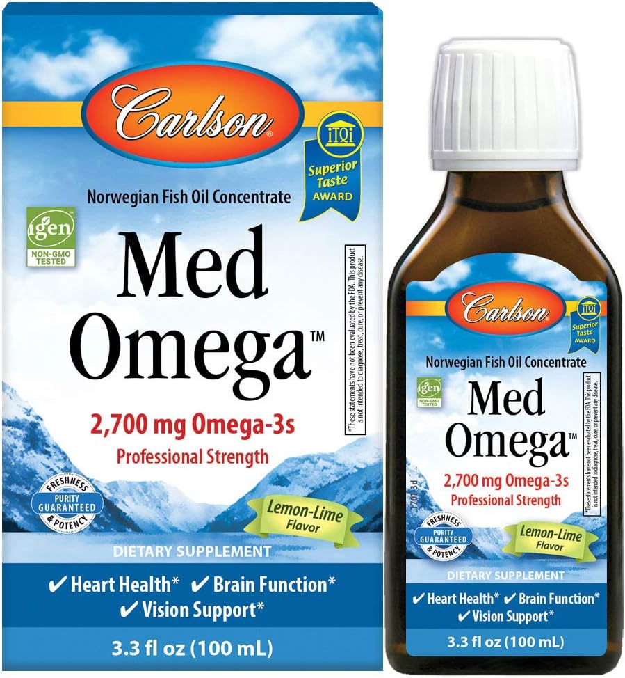 Carlson - Med Omega, 2700 mg Omega-3s Profesionalna moč, srce, Brain & Vision Podpora, Wild Caught & Trajno vir, limona-Lime, 100 ml