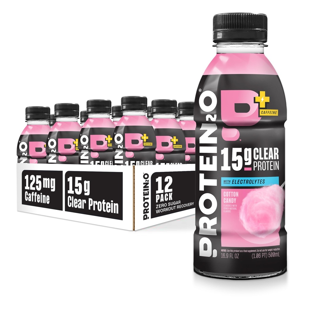 Proteini2o 15g izolat sirotkinih beljakovin Hidracijski napitek Plus energija & fokus, 350 mg elektrolitov, vitamini B5 & B6, brez sladkorja, bombaž Candy, 16.9 oz steklenica (Pack of 12)
