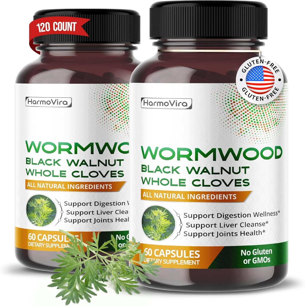Wormwood Black Walnut All Cloves Ginger - Podpora Prebava Wellness, čiščenje jeter, Joints Health - 120-dnevna dobava - Izdelano v ZDA