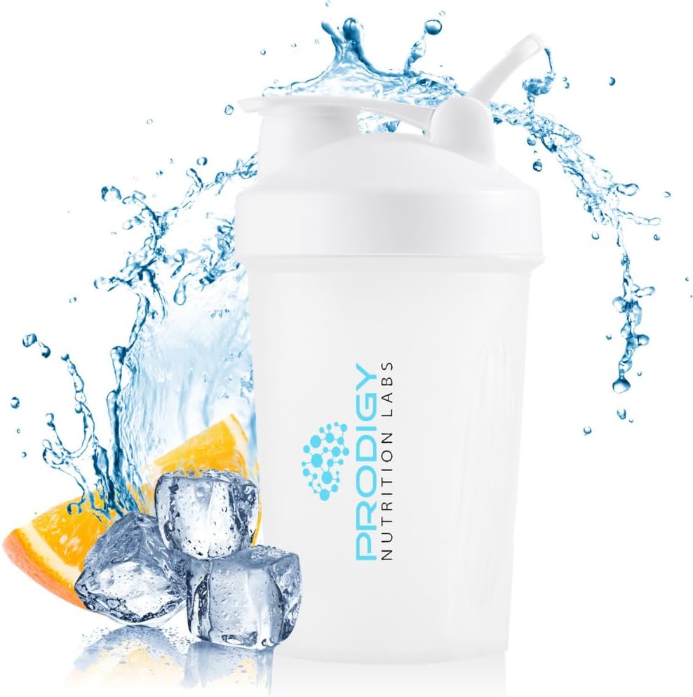 Prodigy Nutrition Labs Premium Shaker steklenica kot nalašč za beljakovinske Shake in Pred vadbo -14 Ounce (bela)