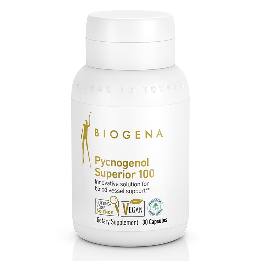 Biogena Pycnogenol 100 mg zlato s premijskim patentiranim francoskim izvlečkom borovega barka (Pinus Pinaster) za podporo krvne cirkulacije