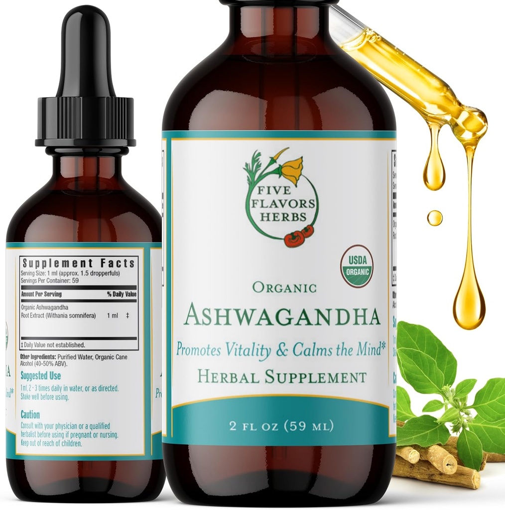 Ashwagandha Tinktura - spodbuja vitalnost, pomirja um, imunske podpore, Adaptogen, Lemon Balm, Zeliščni dodatek - 2 Fl Oz