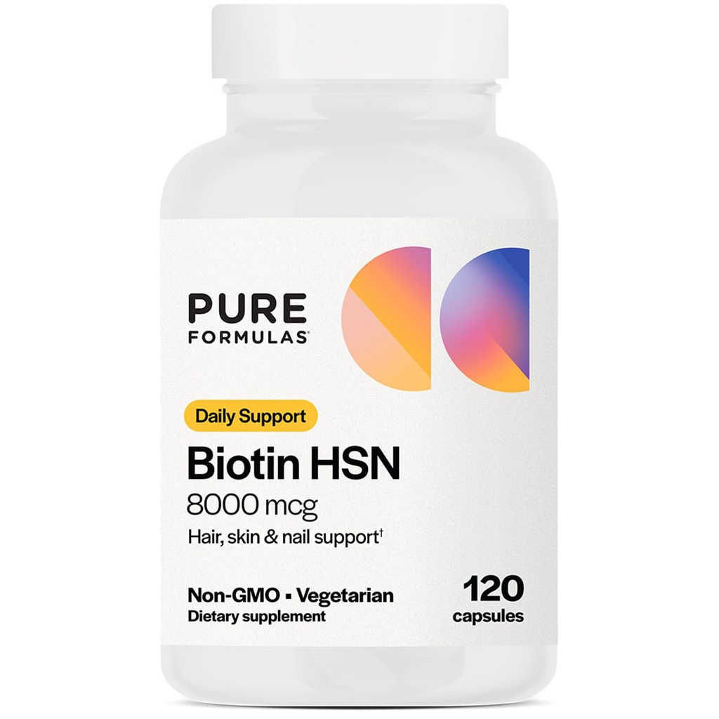 PureFormulas Biotin 8000 μg Koža Koža Nails Biotin Dodatek Biotina, Biotin Rast las Vitamini B7 Dopolnilo za ženske & moške 120 Kapsule