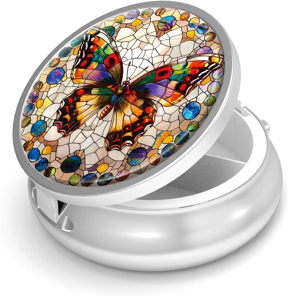 Tableta Box-3 Kompartment majhne tablete Primer za Purse & Pocket Mini Metal tablete imetnik potovalne tablete vsebnik tablet za zadrževanje dopolnil vitamini BPA-free (Gemstone Butterfly)