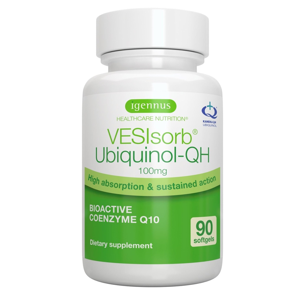 Igennus Advanced VESIsorb Ubikinol 100mg 90 Softgels, 600% Biološka razpoložljivost, hitro delujoč vodotopni koencim Q10 Dopolnilo za energijo in srce, 3-mesečna dobava