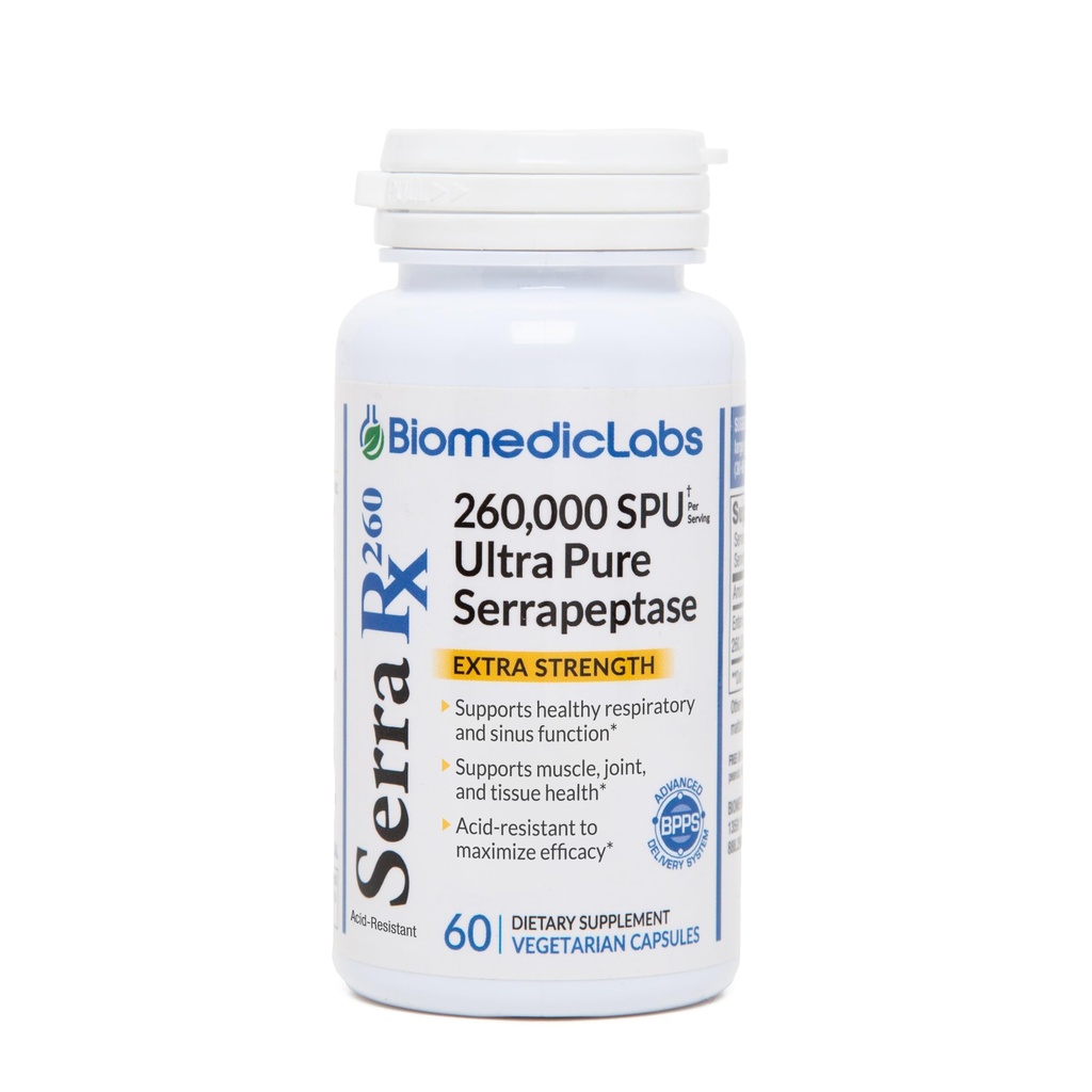 Serra-RX 260.000 SU Serrapeptaza - acid-odporna proteolitična sistemska encima, ne-GMO, Gluten Free, Vegan, podpira Sinus, Imune & Lung zdravje, 60 Veg kapsule