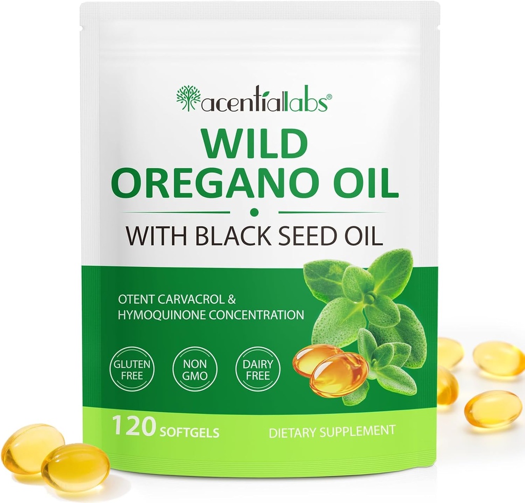 Oil of Oregano Softgels, 120 Count Oregano Oil dopolnilne kapsule, 2 v 1 6000mg Oil of Oregano s črnim oljem 200mg, Izvleček organskega olja Oregano, brez glutena