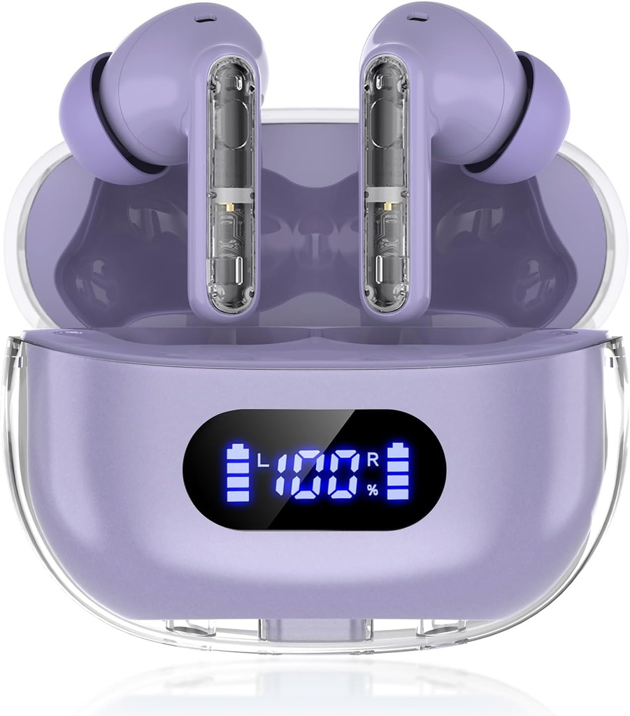 Vijolične brezžične slušalke P1 PRO, slušalke brezžične Bluetooth slušalke z jasnimi klici mikrofoni ušesne Budilke, Udobna fit, IPX7 vodoodporna dolga baterija življenje, 30H Playtime for Sports Wordout