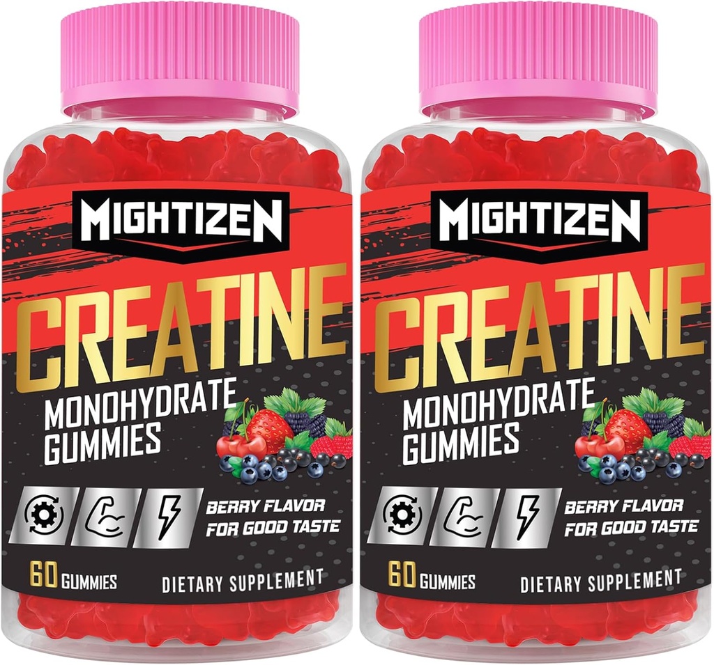 Kreatin za moške in ženske Kreatin monohidrat Gumiji, Kreatin monohidrat na obrok s tavrinom in vitaminom B12, Predworkout za največjo moč, energijo in vzdržljivost - 2 paket