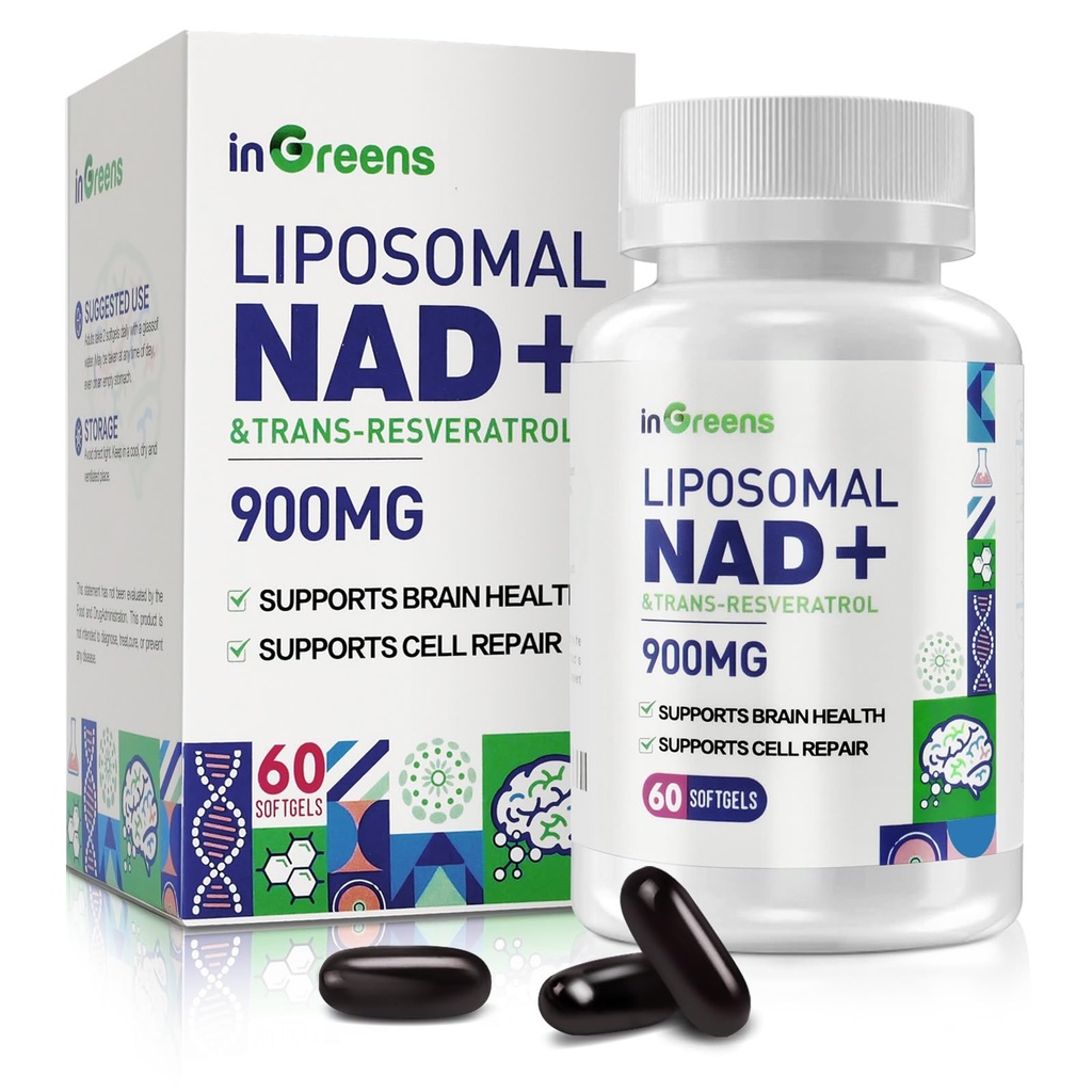 900 mg liposomski NAD+ Dodatek s Trans Resveratrol 300 mg, Zamenja NMN, Superior Absorpcija, True NAD Plus dodatek za DNA popravilo in povečanje NAD+, Staranje obramba, Energija, Dolgoživost, 60 Softgels