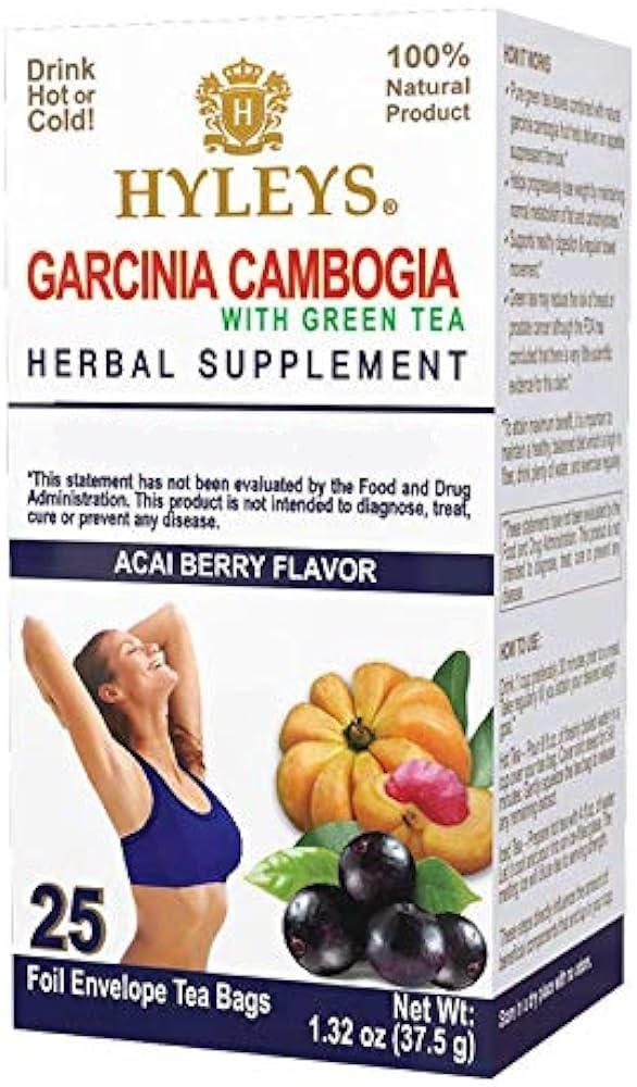 HYLEYS Tea Garcinia Cambogia Zeleni čaj z okusom Acai Berry - 25 čajnih vrečk (12 paketov - 300 čajnih vrečk skupaj)