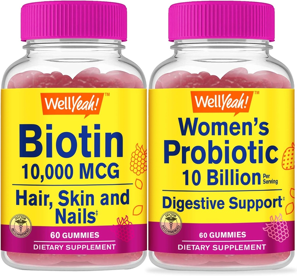 WellYea High Potency Biotin + probiotiki Ženske 10B CFU, Gummies Bundle - odlično degustacijo, Vitamin dopolnilo, Gluten brezplačno, GSO brezplačno, Žvečljivi Gummy