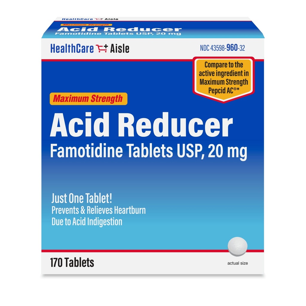 HealthCareAisle Famotidin 20 mg, 170 Tablete, Največja moč reducent kisline, preprečevanje in lajšanje zgage zaradi prebavnih kislin