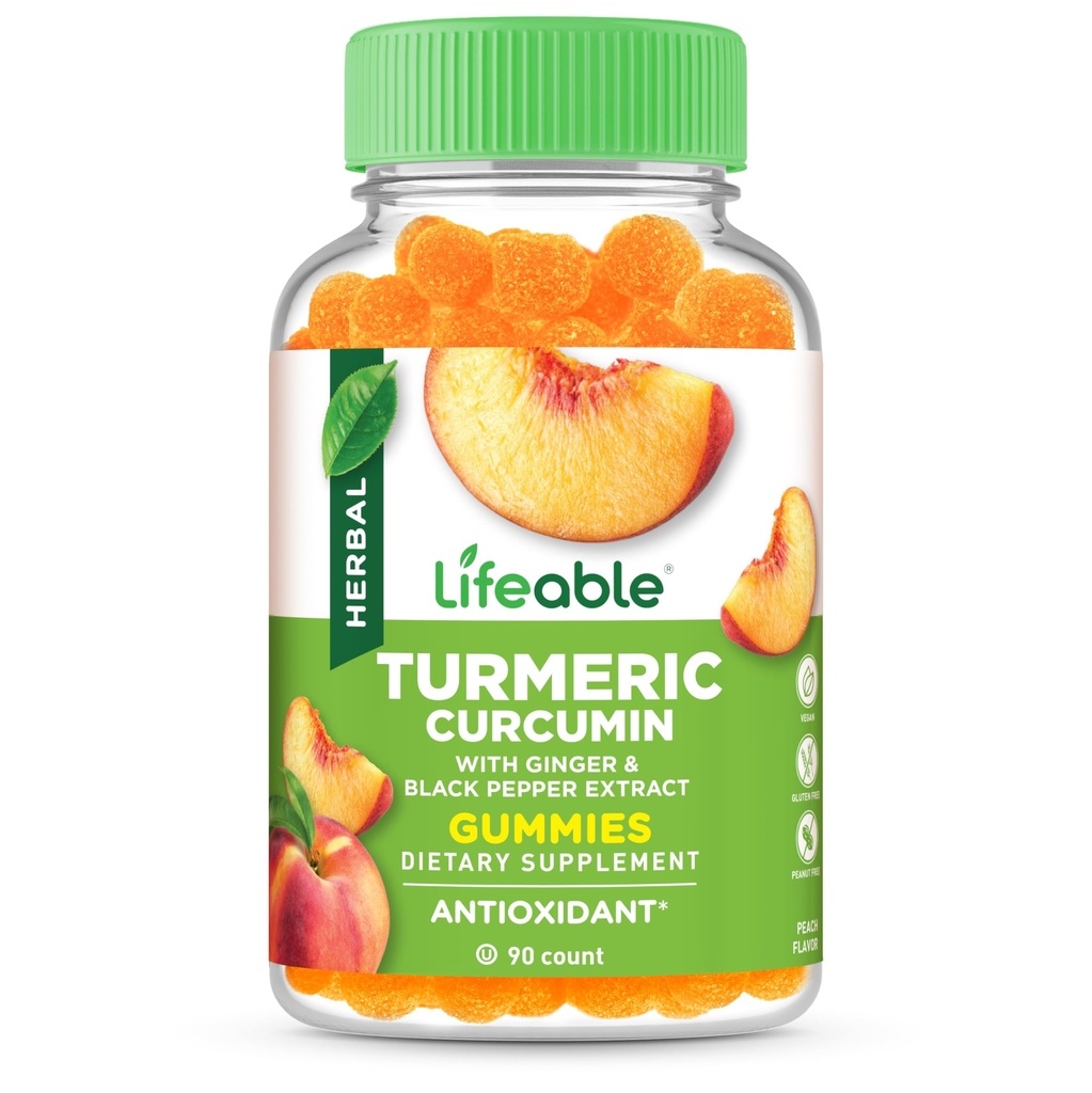 Življenjska kurkumin z Ginger & Black Pepper Extract – 2000mg – Great Degusting Natural Flavor Gummy – Vegetarijanski GSO-free dodatek – 90 Gummies