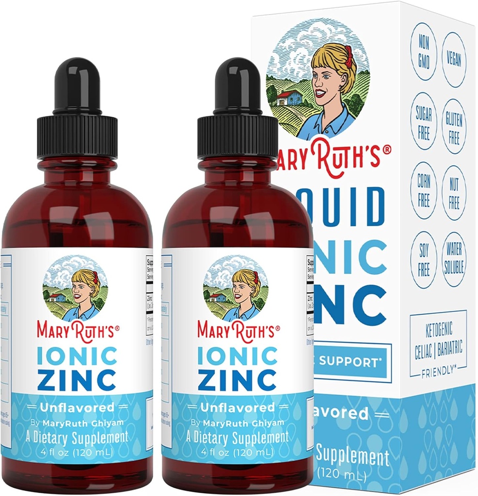 MaryRuth Organics, Ionic Cinkove tekoče kapljice za imuno podporo brez arome 4oz.(120 ml) 2 pakiranje