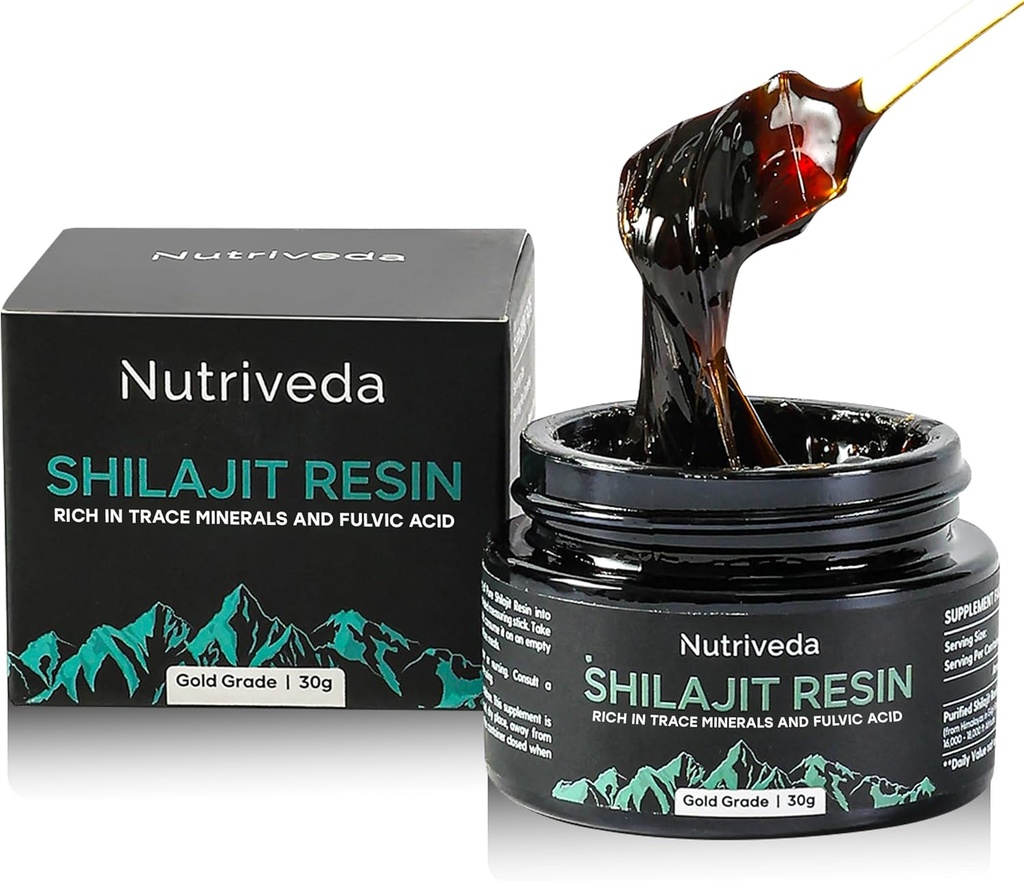 Premium Shilajit Resin 600mg - Gold stopnje Himalajan Shilajit - bogata s sledovi mineralov in fulvična kislina za energijo in imuno podporo - tretja stranka testiran - 30g (Improved Okus, manj grenko)