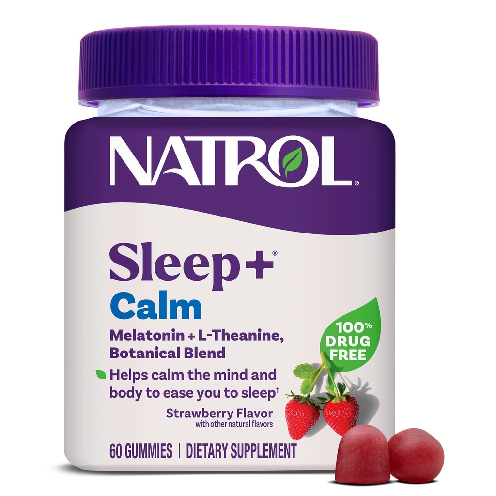 Natrol Sleep+ Calm Melatonin Gumies za odrasle, Sleep Gumies, Jagodna aroma, 60 Gumies, 30 dan dobave