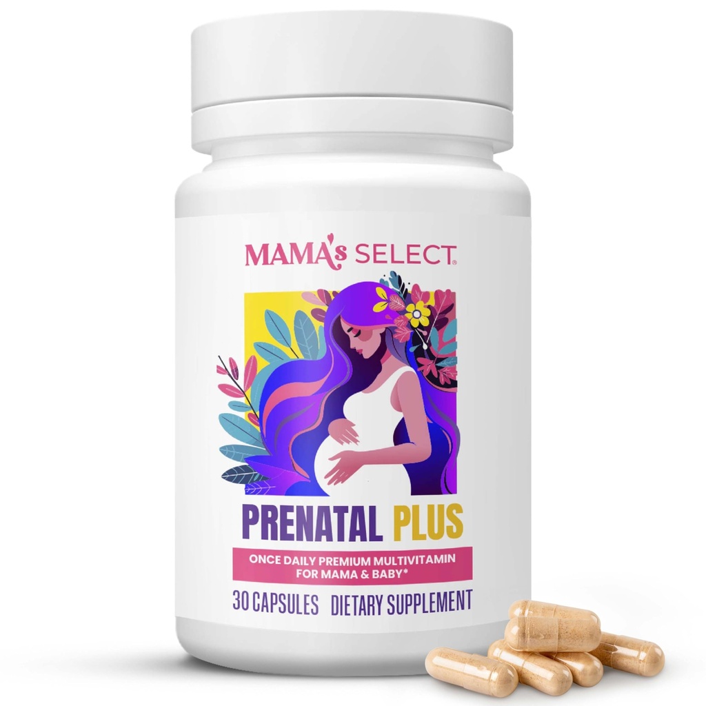 Mama's Select Prenatal Vitamini za ženske – Alergen-free, MTHFR prijazno, Metilirani Folat & B Vitamini, Easy-to-Digest, Podpira razvoj zarodka, Enkrat na dan, Vegan, Brez Biotin
