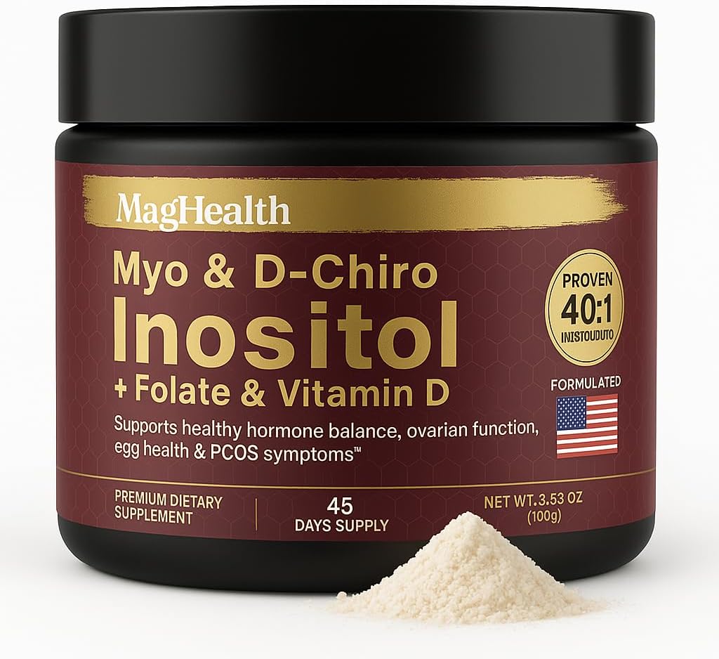 Inozitol v prahu - Myo & D-Chiro Inositol + Folat in vitamin D - 40:1 Razmerje - 45 Dnevna oskrba - Redna podpora za moške in plodnost 