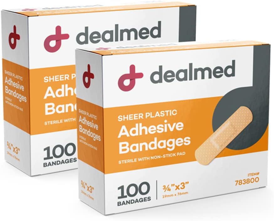 Dealmed Sheer Plastic Fleksibilni lepilni pasovi – 100 Count (2 Pack) Bandages z non-stick Pad, Latex brezplačno, Rana nego za prvo pomoč Kit, 3" x 3/4"