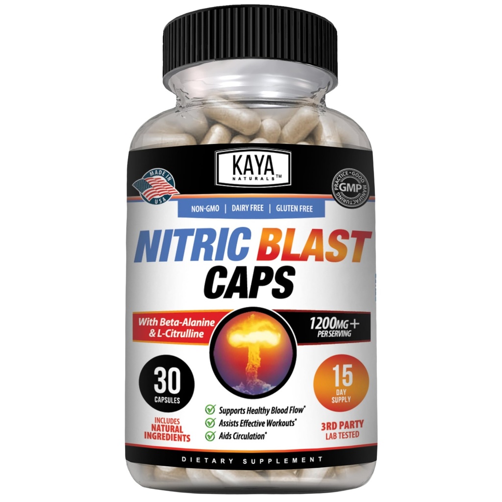 Kaya Naturals - Nitric Blast Potent All-Natural Herbal Supplement for Maximum Health Benefits | Pre-Workout | Increased Energy | Improved Nighttime Performance (30 Count (Pack of 1)