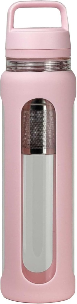 20oz Steklena steklenica vode s silikonskim rokavom, 600ml Mug z 2 Tier Lid (Wide usta in majhne usta naravnost pitje) s steklenico Tea Puk - Gim Joga na prostem dejavnosti (Pink)