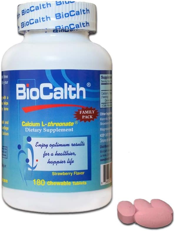 Edini kalcij s 3 ameriškimi patenti ——BioCalth Calcium L-treonate 180 Žvečljive tablete, družinsko pakiranje z veliko vrednostjo!