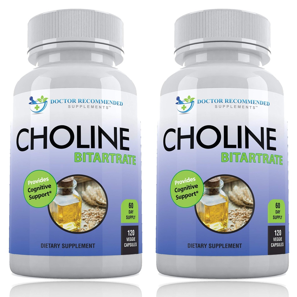 Premium Choline - 500 mg - 120 Veggie Kapsule - podpira kognitivno zdravje, spomin in več - 2 paketa