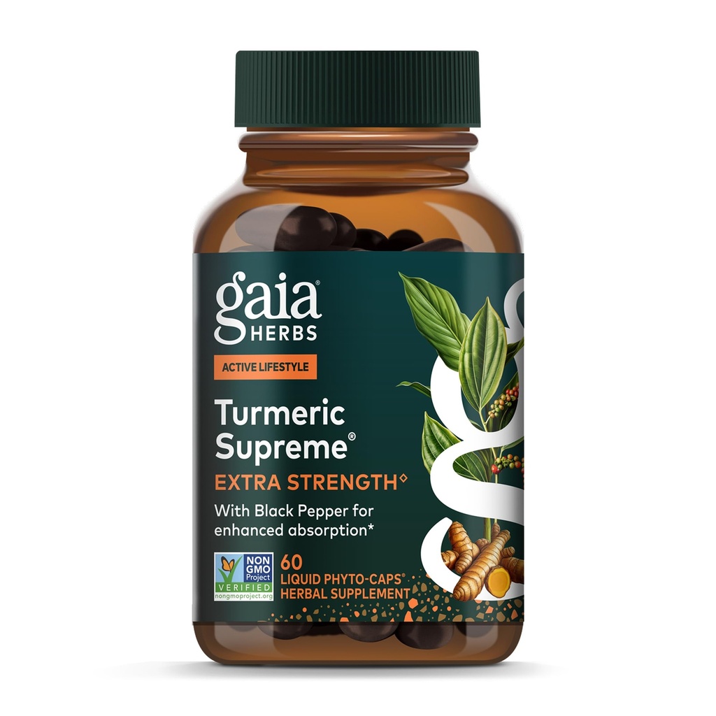 Gaia Herbs Turmeric Supreme Extra Jakost - podpira občasno nelagodje iz normalnega Wear & Tear* - s kurkumin & črni poper - 60 Vegan tekoče Phyto-Capsules (do 60-dnevno oskrbo)