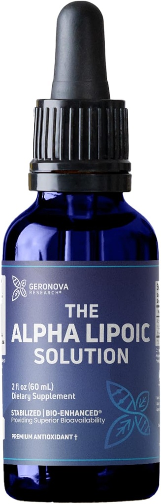 Geronova raziskava Alpha Lipoic Solution, 2 fl oz - 2 meseca zaloga - Stabilizirana bio-okrepljena Alfa Lipoična kislina Tekoča za boljšo biološko razpoložljivost - ALA dodatek s hitro absorpcijo